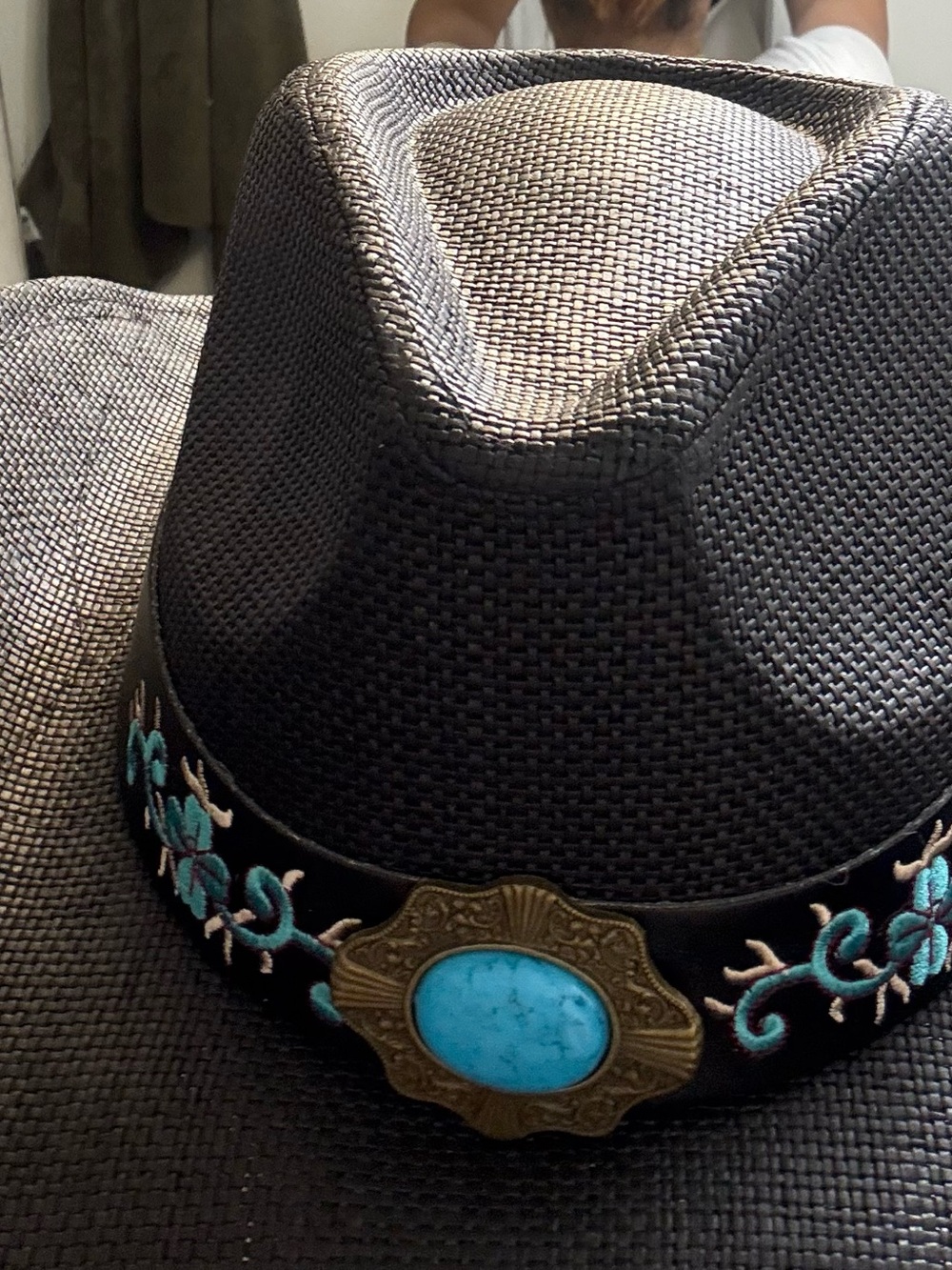 Black Western Hat with Turquoise Accents - Picture 5 of 7